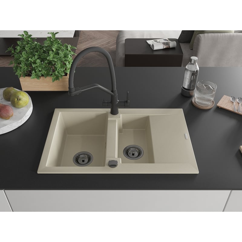 Mexen Gaspar lavello in granito 1,5 vasca con gocciolatoio e rubinetto da cucina Duo, beige - 6507-69-671701-70-B