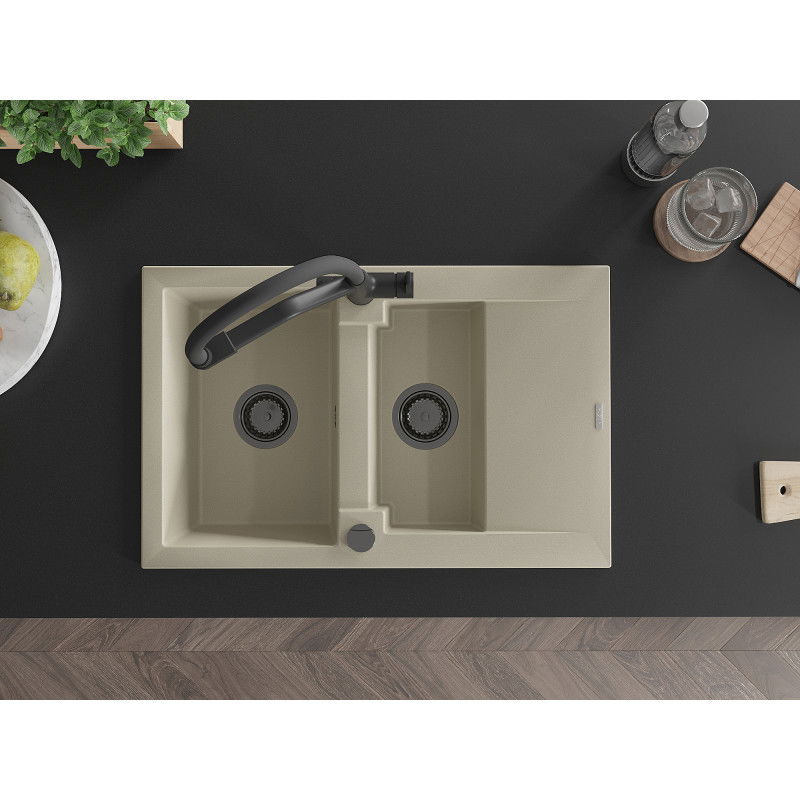 Mexen Gaspar lavello in granito 1,5 vasche con scolapiatti e miscelatore da cucina Duo, beige - 6507-69-671701-70-B