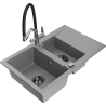 Mexen Gaspar fregadero de granito de 1,5 senos con escurridor y grifo de cocina Duo, gris - 6507-71-671701-07-B