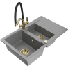 Mexen Gaspar granite sink 1.5-bowl with drainer and Duo kitchen tap, grey - 6507-71-671701-57-G