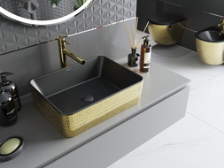 Mexen Catia Aufsatzwaschbecken 48 x 37 cm, schwarz matt/goldenes Schuppenmuster - 21314878