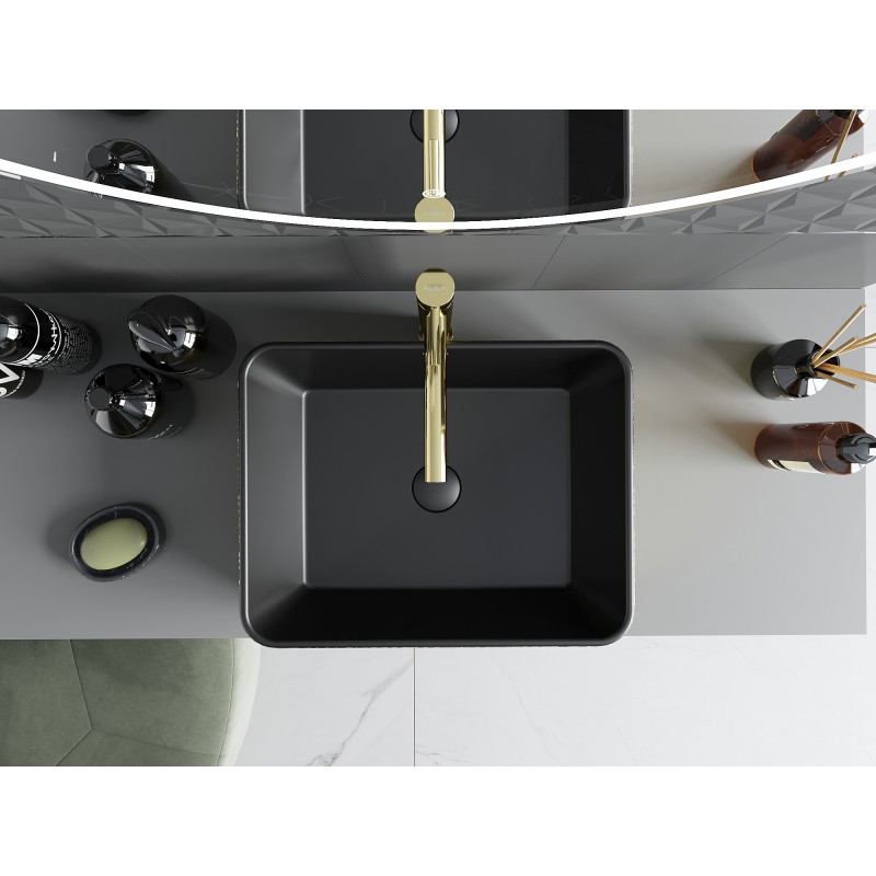 Mexen Catia lavabo de comptoir 48 x 37 cm, noir mat/or motif écaille - 21314878