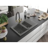 Mexen Gaspar fregadero de granito de 1,5 tazones con escurridor y grifo de cocina Duo, gris - 6507-71-671701-57-B