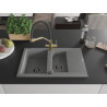 Mexen Gaspar évier en granit 1,5 bacs avec égouttoir et robinet de cuisine Duo, gris - 6507-71-671701-57-B