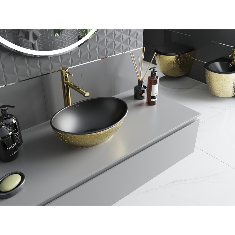 Mexen Elza lavabo sur table 40 x 33 cm, noir mat/motif doré écailles - 21014028