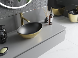 Mexen Elza opbouw wastafel 40 x 33 cm, zwart mat/goud visgraatmotief - 21014028