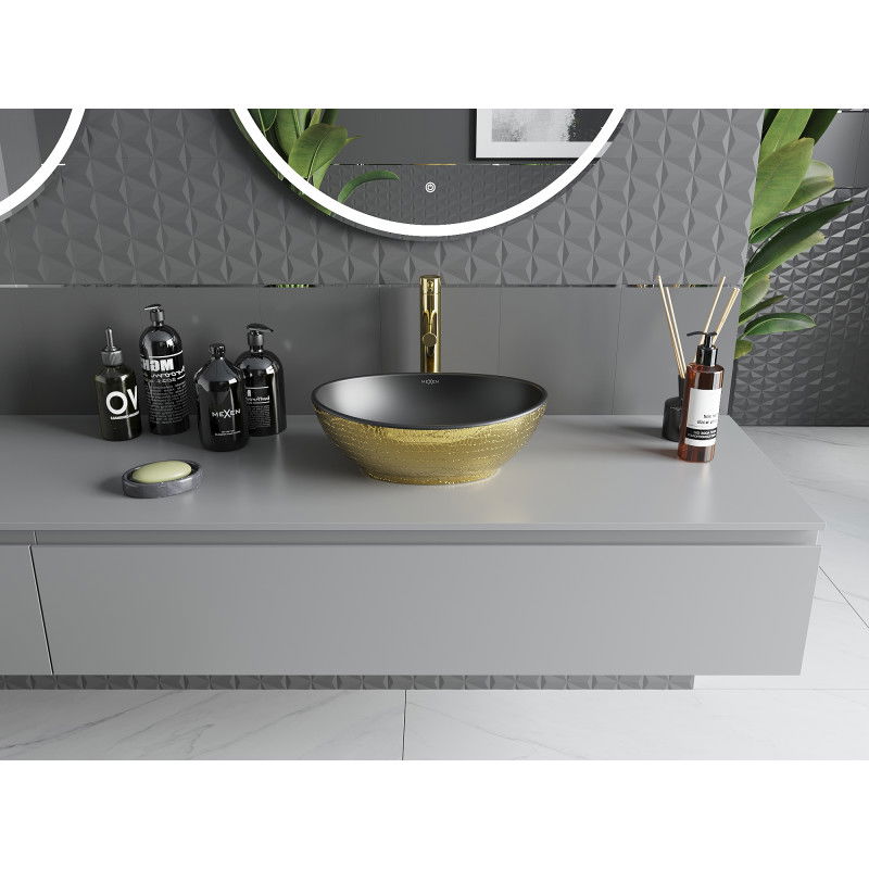 Mexen Elza Aufsatzwaschbecken 40 x 33 cm, schwarz matt/goldenes Schuppenmuster - 21014028