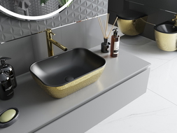 Mexen Rita lavabo à poser 45 x 32 cm, noir mat/motif doré écailles - 21084578