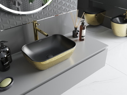 Mexen Rita lavatório de bancada 45 x 32 cm, preto mate/padrão dourado escama - 21084578