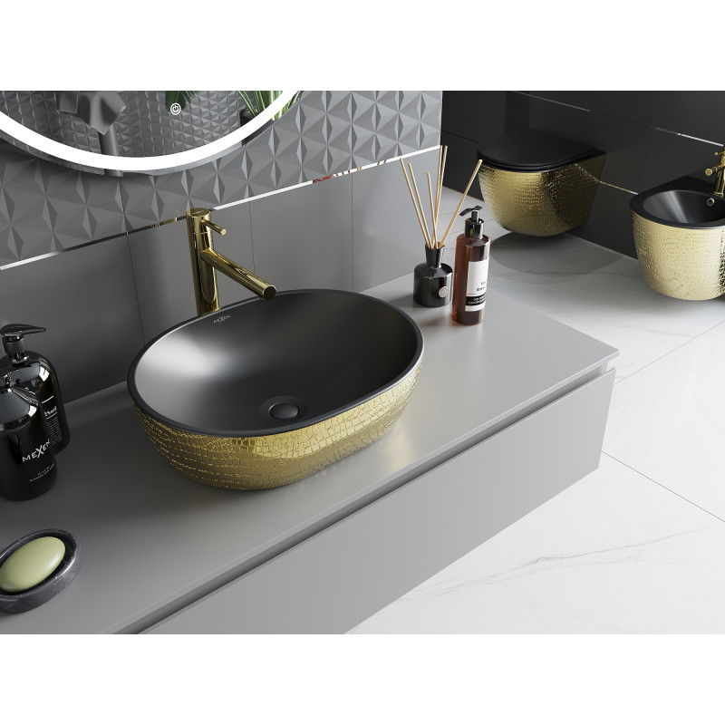 Mexen Viki countertop washbasin 48 x 35 cm, black matte/golden scale pattern - 21054878