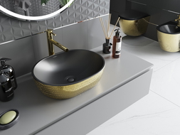 Mexen Viki Aufsatzwaschbecken 48 x 35 cm, schwarz matt/goldenes Schuppenmuster - 21054878