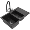 Mexen Gaspar lavello in granito 1,5 vasche con scivolo e miscelatore cucina Duo, nero/argento - 6507-73-671701-07-B