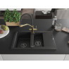 Mexen Gaspar fregadero de granito de 1,5 cubetas con escurridor y grifo de cocina Duo, negro/plateado - 6507-73-671701-57-B