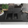 Mexen Gaspar fregadero de granito de 1,5 compartimentos con escurridor y grifo de cocina Duo, negro/plata - 6507-73-671701-70-B