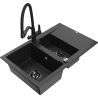 Mexen Gaspar fregadero de granito de 1,5 senos con escurridor y grifo de cocina Duo, negro/plata - 6507-73-671701-70-B