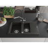 Mexen Gaspar fregadero de granito de 1,5 senos con escurridor y grifo de cocina Duo, negro/oro metálico - 6507-75-671701-07