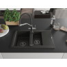 Mexen Gaspar granitische gootsteen 1,5-komorige met afdruiprek en Duo keukenmengkraan, zwart/goud metallic - 6507-75-671701-07-B