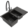 Mexen Gaspar fregadero de granito de 1,5 senos con escurridor y grifo de cocina Duo, negro/metal dorado - 6507-75-671701-07-B
