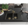 Mexen Gaspar granieten spoelbak 1,5-komor met afdruiprek en keukenkraan Duo, zwart/goud metallic - 6507-75-671701-57-G