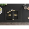 Mexen Gaspar granieten dubbele spoelbak met afdruiprek en keukenkraan Duo, zwart/goud metallic - 6507-75-671701-57-G
