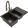 Mexen Gaspar granite kitchen sink 1.5-bowl with drainer and Duo kitchen tap, black/gold metallic - 6507-75-671701-57-G