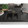 Mexen Gaspar 1,5-Kammer Granitspüle mit Abtropffläche und Küchenarmatur Duo, schwarz/gold metallic - 6507-75-671701-57-B
