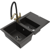 Mexen Gaspar 1,5-Kammer Granitspüle mit Abtropffläche und Küchenarmatur Duo, schwarz/gold metallic - 6507-75-671701-57-B