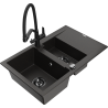 Mexen Gaspar fregadero de granito de 1,5 senos con escurridor y grifo de cocina Duo, negro/dorado metálico