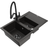 Mexen Gaspar granite sink 1.5-bowl with drainer and Duo kitchen tap, black/gold metallic - 6507-75-671701-70-B