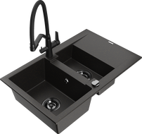 Mexen Gaspar graniitist 1,5-kauseline kraanikauss nõrgimisalusega ja Duo köögisegistiga, must/kuldne metallik