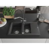 Mexen Gaspar fregadero de granito de 1,5 cubetas con escurridor y grifo de cocina Duo, negro salpicado - 6507-76-671701-07