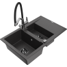 Mexen Gaspar granite sink 1.5-bowl with drainer and Duo kitchen tap, speckled black - 6507-76-671701-07-B