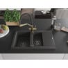 Mexen Gaspar fregadero de granito de 1,5 cubetas con escurridor y grifo de cocina Duo, negro moteado - 6507-76-671701-57-B
