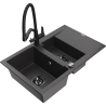 Mexen Gaspar fregadero de granito de 1,5 cubetas con escurridor y grifo de cocina Duo, negro moteado - 6507-76-671701-70-B