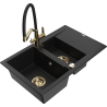 Mexen Gaspar évier en granit 1,5 bac avec égouttoir et mitigeur de cuisine Duo, noir - 6507-77-671701-57-G
