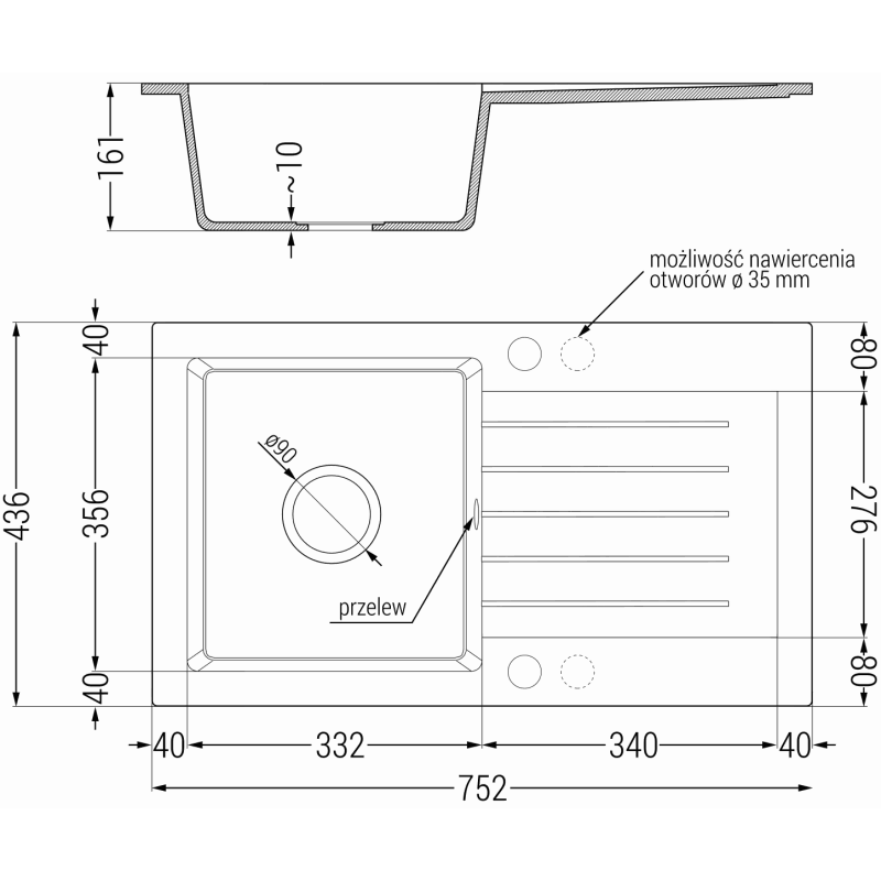 Mexen Pablo granite single-bowl sink with drainer and Duo kitchen tap, white - 6510-20-671701-02