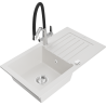 Mexen Pablo granite single-bowl sink with drainer and Duo kitchen tap, white - 6510-20-671701-07