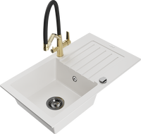 Mexen Pablo lavello in granito a 1 vasca con sgocciolatoio e miscelatore Duo, bianco - 6510-20-671701-57-B
