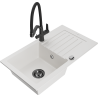 Mexen Pablo 1-bowl granite sink with drainer and Duo kitchen tap, white - 6510-20-671701-70-B