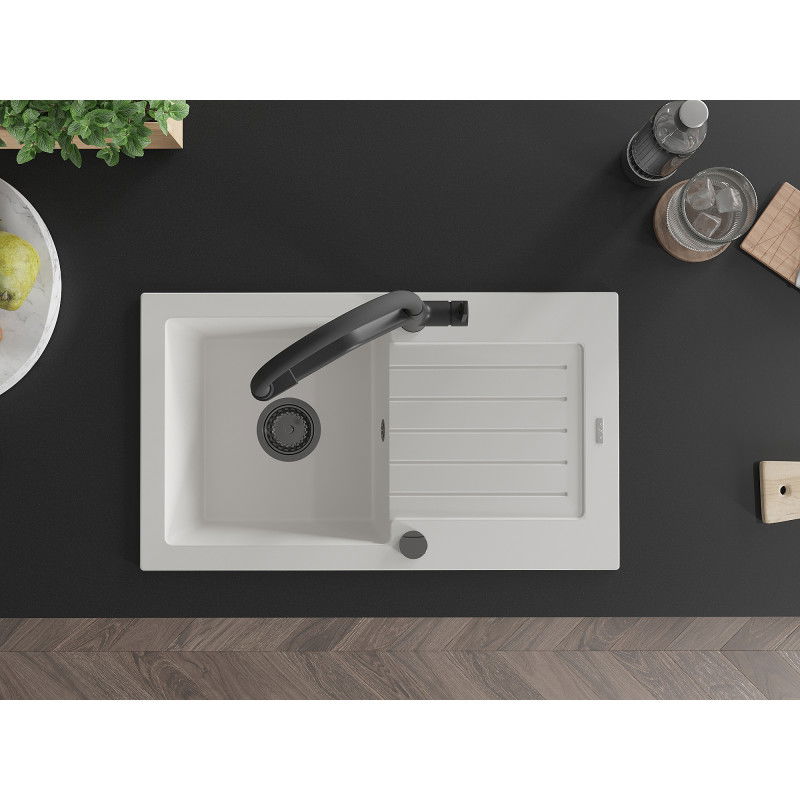 Mexen Pablo granitno korito s 1-prekatom s odcejalnikom in kuhinjsko pipo Duo, bela - 6510-20-671701-70-B