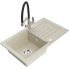 Mexen Pablo fregadero de granito de 1 seno con escurridor y grifo de cocina Duo, beige - 6510-69-671701-07