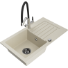 Mexen Pablo Granitspüle 1-becken mit Abtropffläche und Kücharmatur Duo, beige - 6510-69-671701-07-B