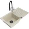 Mexen Pablo single-bowl granite sink with drainer and Duo kitchen tap, beige - 6510-69-671701-07-B