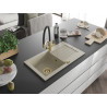 Mexen Pablo granit spoelbak 1-kompartment met afdruiprek en Duo keukenkraan, beige - 6510-69-671701-57-G