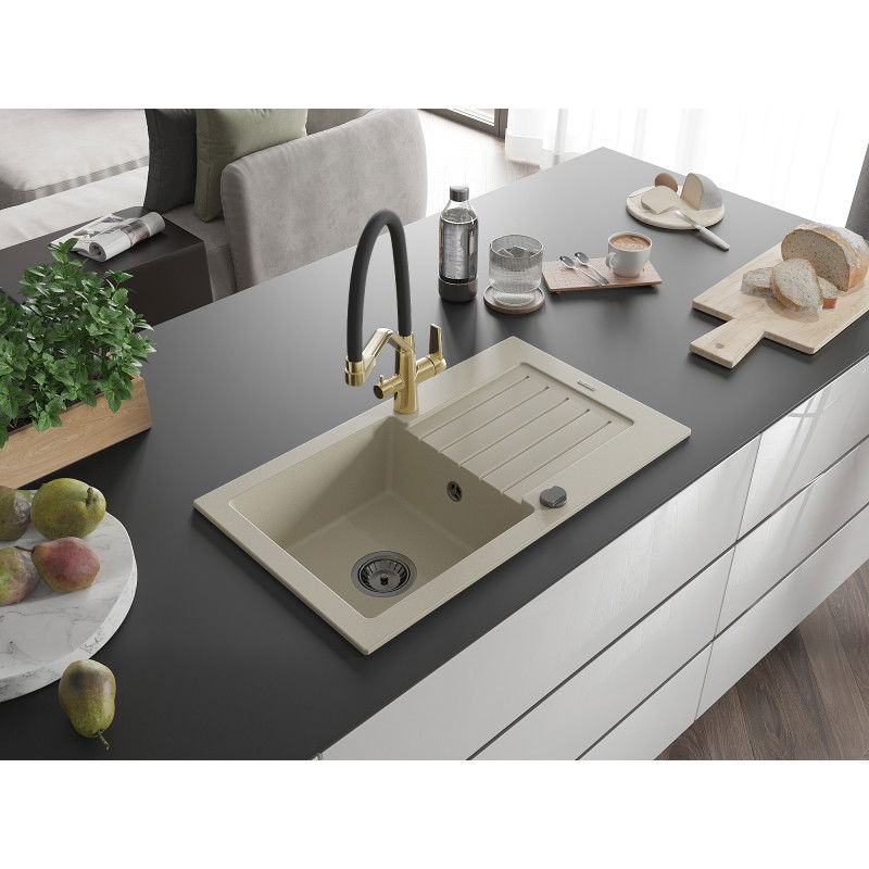 Mexen Pablo lavello in granito a 1 vasca con sgocciolatoio e miscelatore cucina Duo, beige - 6510-69-671701-57-B
