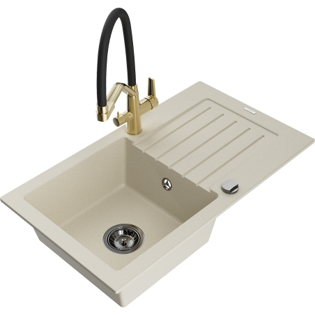 Mexen Pablo lavello in granito a 1 vasca con sgocciolatoio e miscelatore cucina Duo, beige - 6510-69-671701-57-B