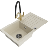 Mexen Pablo Granitspüle 1-Becken mit Abtropffläche und Küchenarmatur Duo, beige - 6510-69-671701-57-B