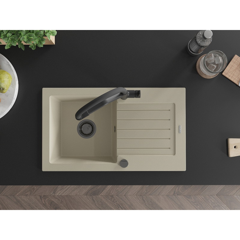 Mexen Pablo fregadero de granito de 1 seno con escurridor y grifo de cocina Duo, beige - 6510-69-671701-70-B