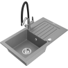 Mexen Pablo lava-louça de granito 1-bacia com escorredor e torneira de cozinha Duo, cinza - 6510-71-671701-07