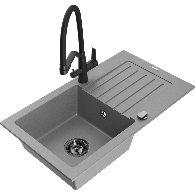 Mexen Pablo 1-kammarens granitho med avrinning och köksblandare Duo, grå - 6510-71-671701-70-B